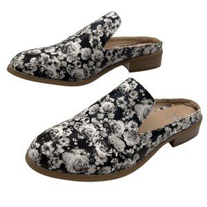 Journee Collection JC Womens 7 Black White Floral Slip On Mules Casual Office